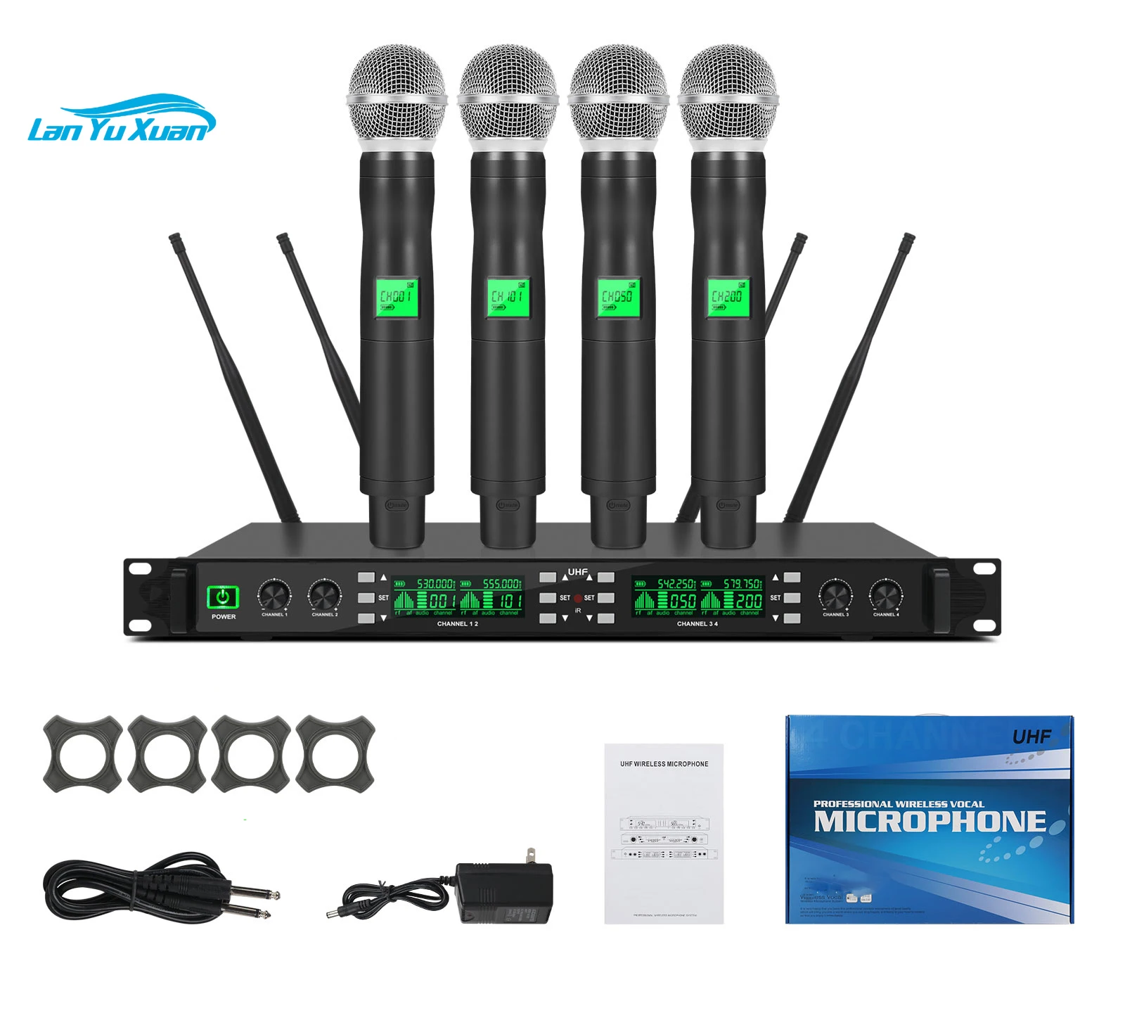 

GPUB MK-230 Professional 4 channel uhf wireless microphone IR Sync FM Mic UHF Wireless handheld microphone For Singing