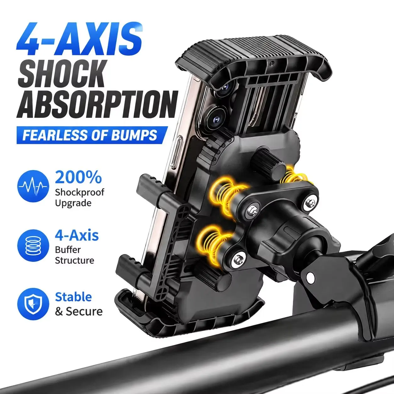 Motorcycle Mobile Phone Stand with Vibration Dampener 360° Rotatable Clamp Base Phone Holder For Motorcycle Navigation Bracket