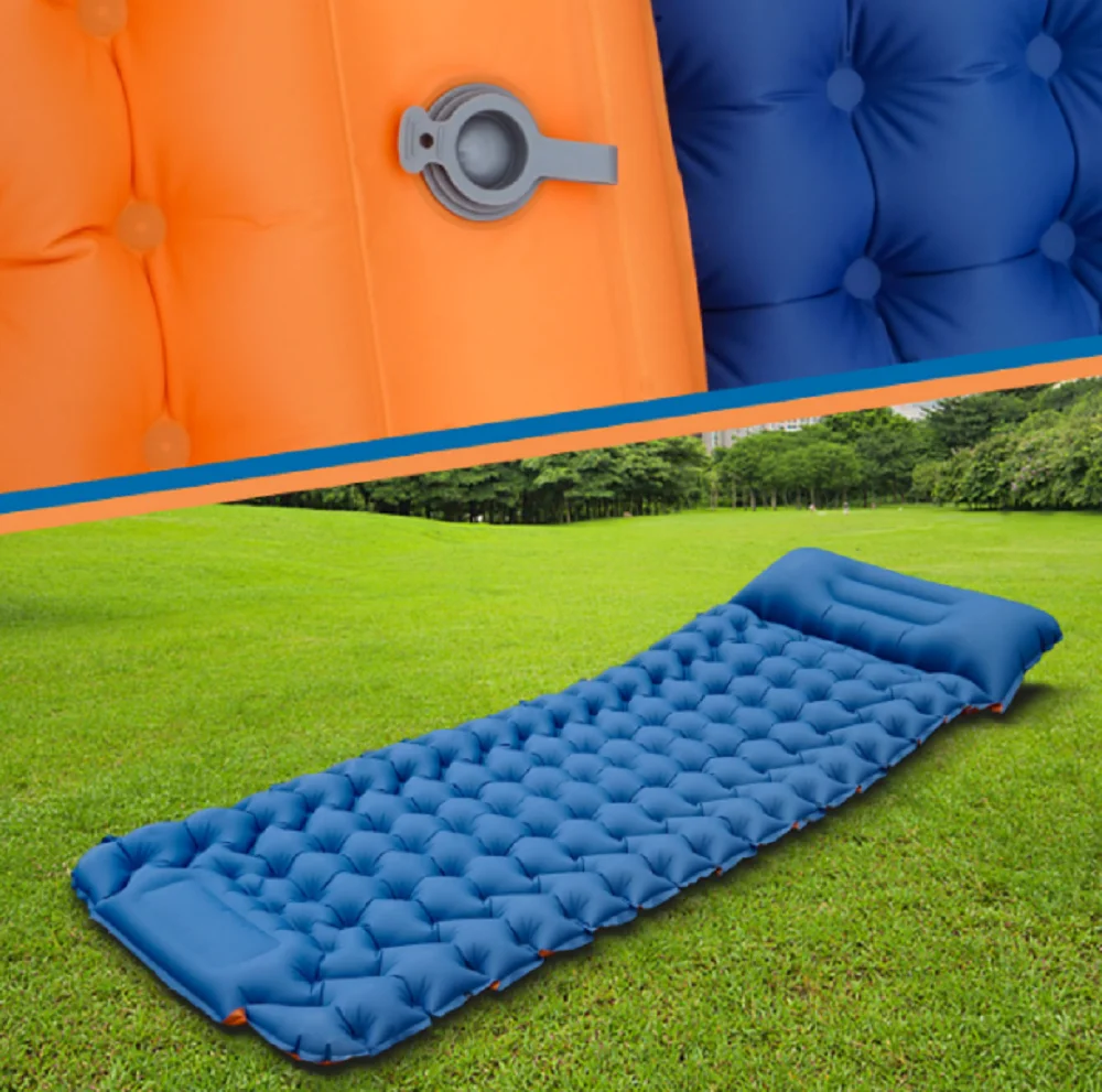 Outdoor Sleeping Pad Camping Inflatable Mattress with Pillow Travel Mat Folding Bed Ultralight Air Cushion Hiking Trekking Couch