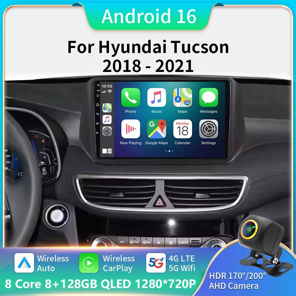 

For Hyundai TUCSON 2018 - 2021 Android Auto Wireless Carplay Car Radio Multimedia Player GPS Navigation WIFI Stereo Head Unit BT