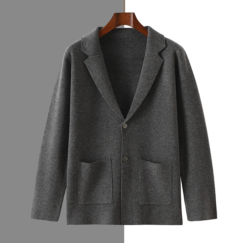 Fall/Winter New Wool Jacket Men's Suit Neck Knitted Sweater Loose Business and Leisure Plus Size Wool Cardigan