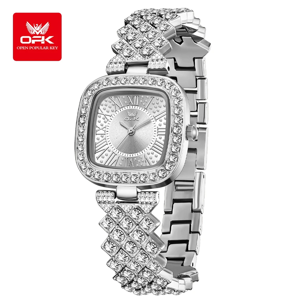 OPK 6048 Elegant Women's Dress Wristwatch High Quality Full Diamond Waterproof Luxury Ladies Hand Clock Original Quartz Watches