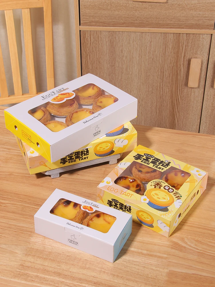 

Disposable Egg Tart Paaging Boxes Handmade Dert Paaging Box 2pcs 4pcs 6pcs Set Portuguese Egg Tart Paper Box Kitchen