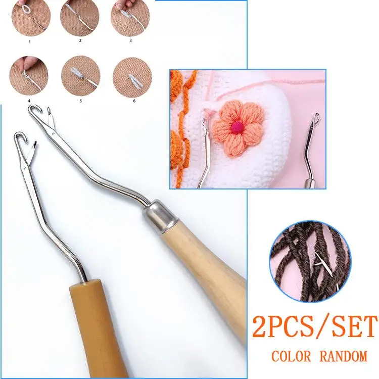 

2pcs Wood Handle Latch Crochet Hook Hair Weave Needle Wigs Knitting Extensions Styling Tools Carpets Making Repair Craft Tools