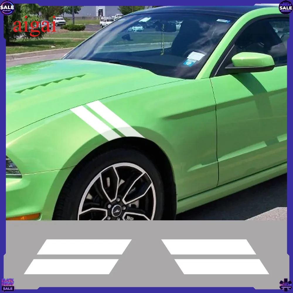 Car Double Bar Hood Fender Hash Mark Side for Ford Mustang GT500 GT350 GT Auto Graphics Stripes Sport Vinyl Decor Decal Kit