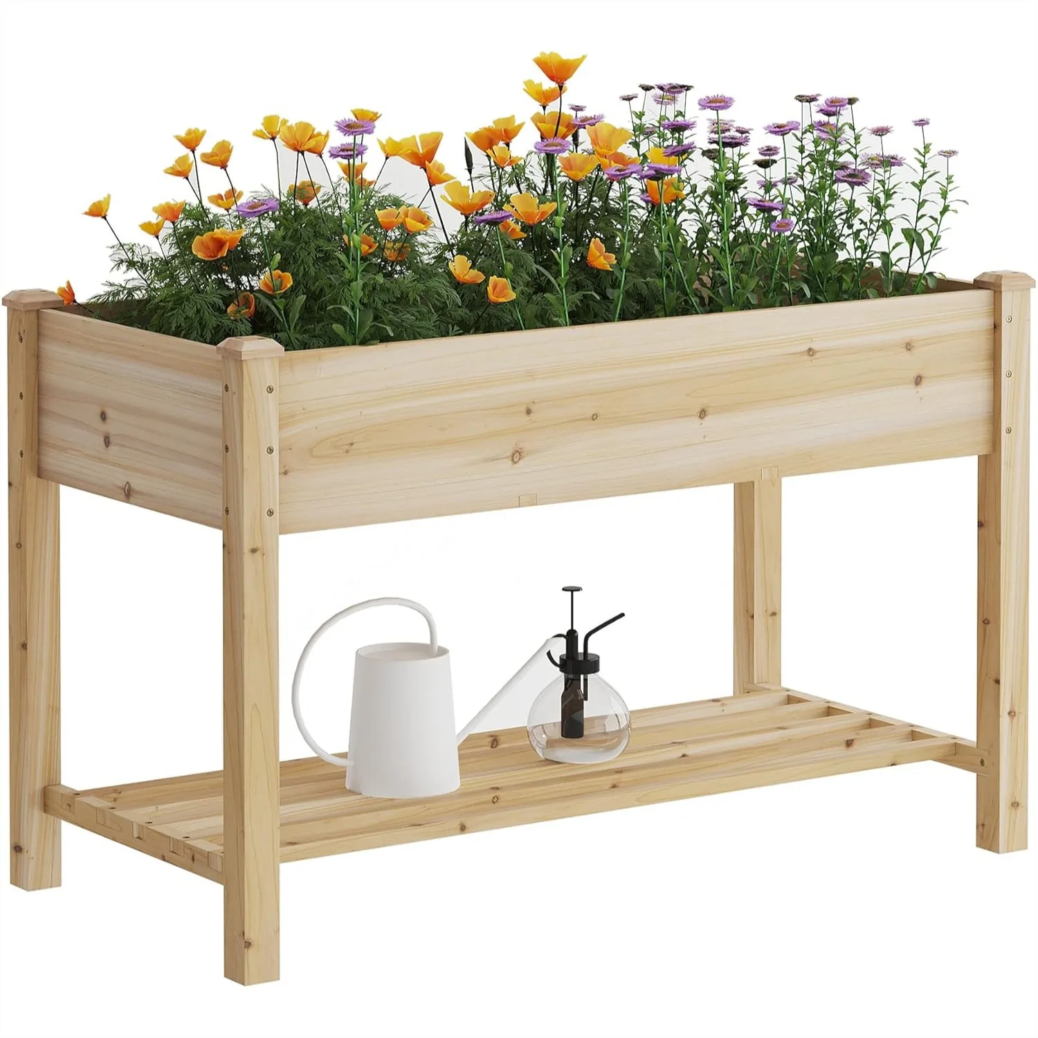 

Raised Garden Bed with Legs Elevated Wooden Planter Box 48x24x30.5IN for Fruits Vegetables Flowers with Divider and Bag