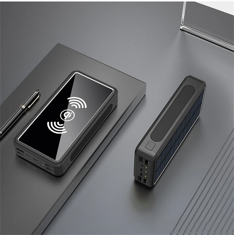 

30000mAh Solar Power Bank Wireless Charger Portable Wireless Powerbank for iPhone 16 8 Xiaomi Samsung External Battery Poverbank