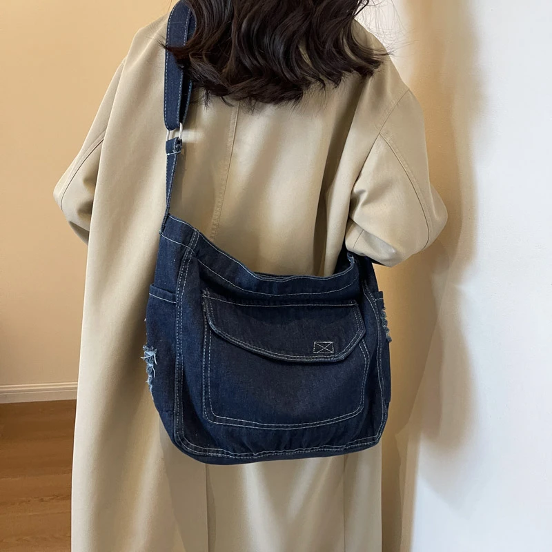 DENIMซิปCrossbodyกระเป๋ากระเป๋าสุภาพสตรีขาย2024คุณภาพสูงอเนกประสงค์กระเป๋าสตางค์VINTAGEความจุสูงBolsa Transversal