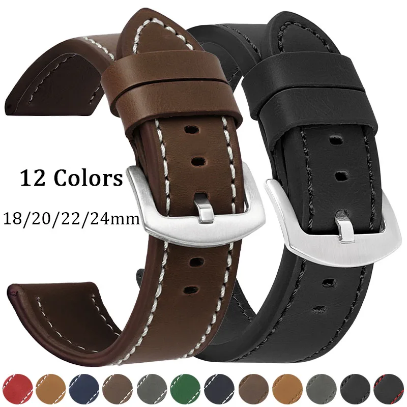 Skórzany pasek vintage 18mm 20mm 22mm 24mm Miękki pasek do zegarka Bransoletka Wymienny pasek do smartwatcha Sportowy wodoodporny pasek na nadgarstek