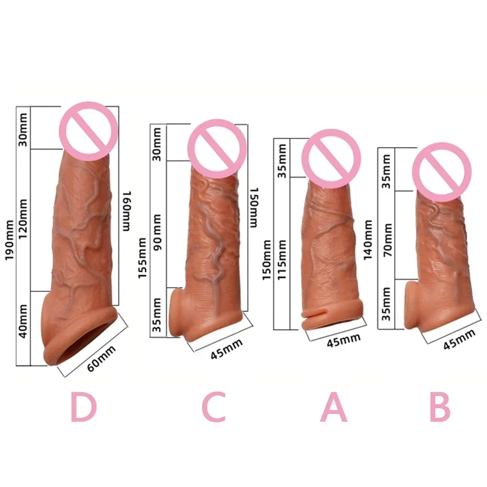 Wholesale Realistic Penis Extender Sleeve Cover Header Case Reusable Delay Ejaculation Dick Enlargement Men Male Sex Toy Tool