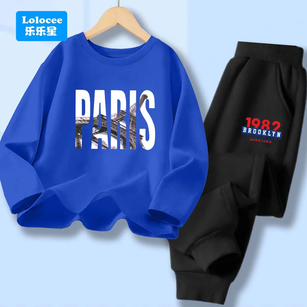 Jungen Paris Eiffelturm Druck Cartoon Kleidung Set Kind Kinder Langarm T-shirt Top und Hosen 2 stücke Anzug für Kinder BLTBZ1