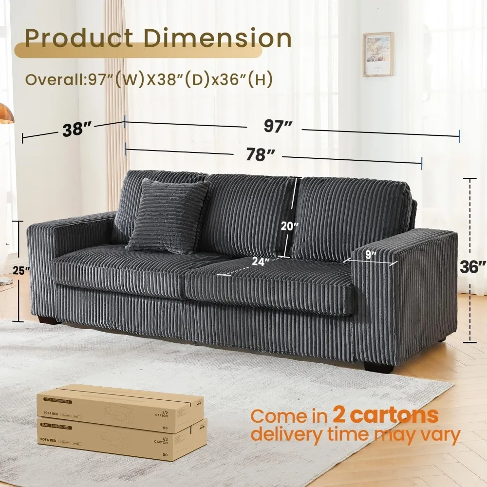 97 Inch Oversized Couch for Living Room Cloud Couch with Wide Armchair Velvet 3 Seater Couch