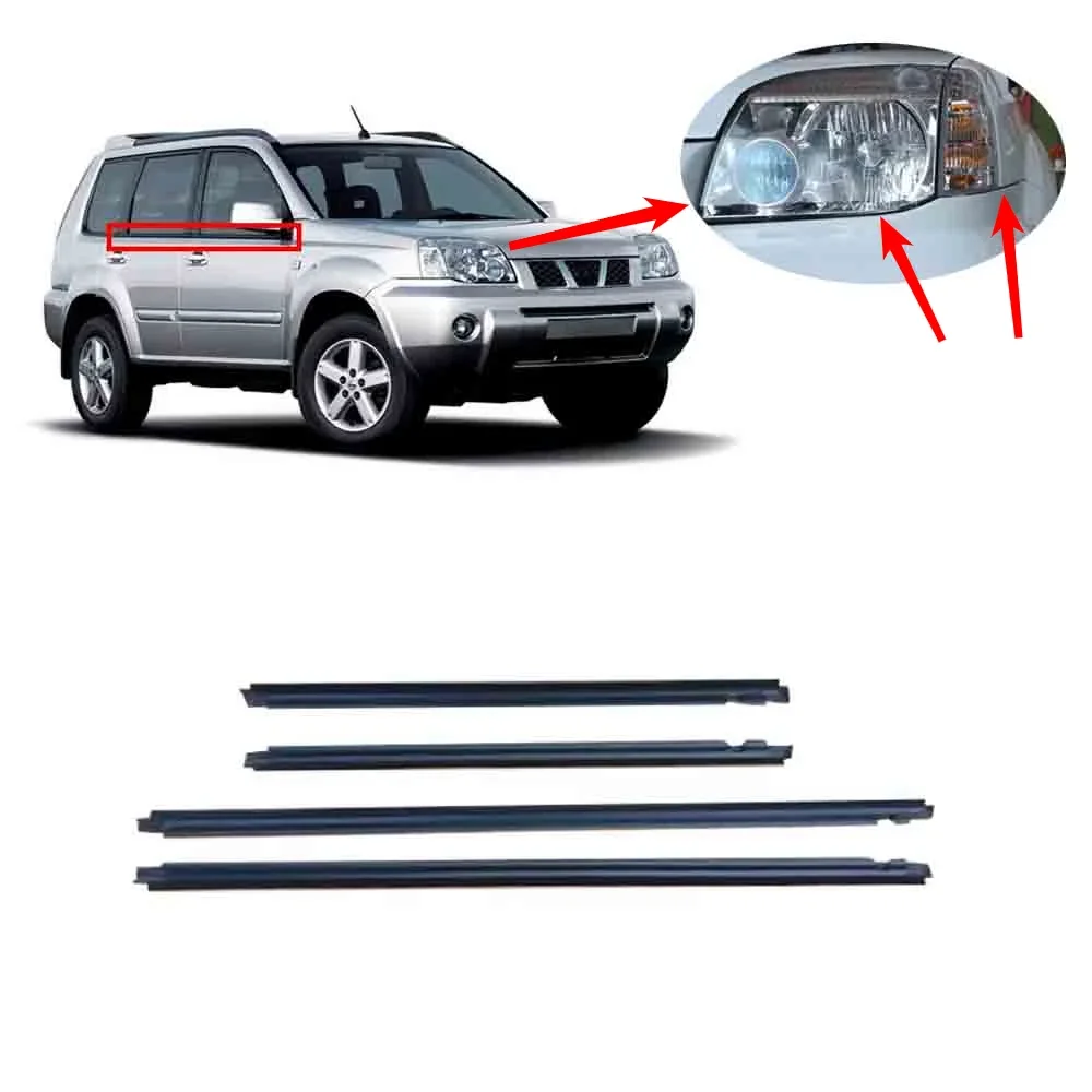 4 piezas de sello de goma negro para ventanas exteriores para Nissan XTrail T30 2001-2006 Protector de vidrio para tira meteorológica x-trail