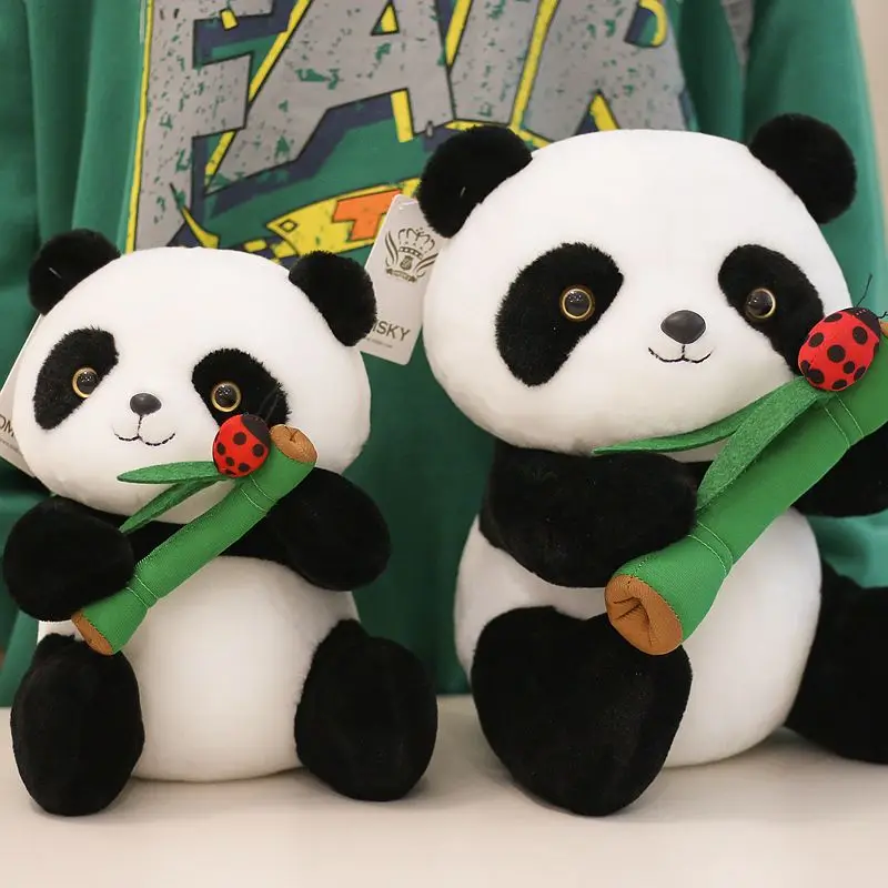Stuffed 24/31cm New Animal Panda with Bamboo Ladybug Doll Plush Toy for Kids Fans Birthday Holiday Gifts Collect XMAS Decorate