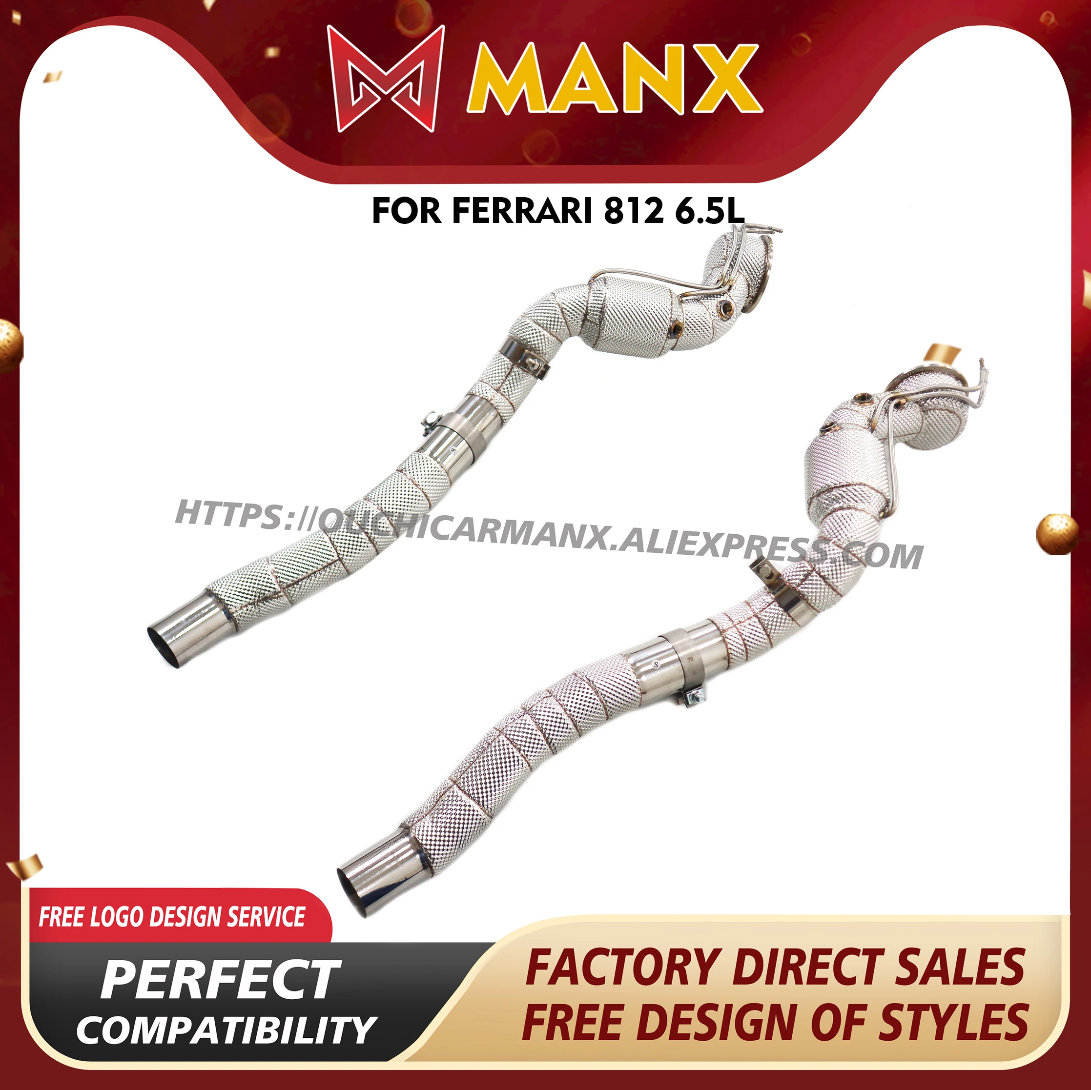 

MANX Exhaust pipe for Ferrari 812 6.5L Euro 6 with OPF Downpipe SUS304 Support customization Direct bolt installation