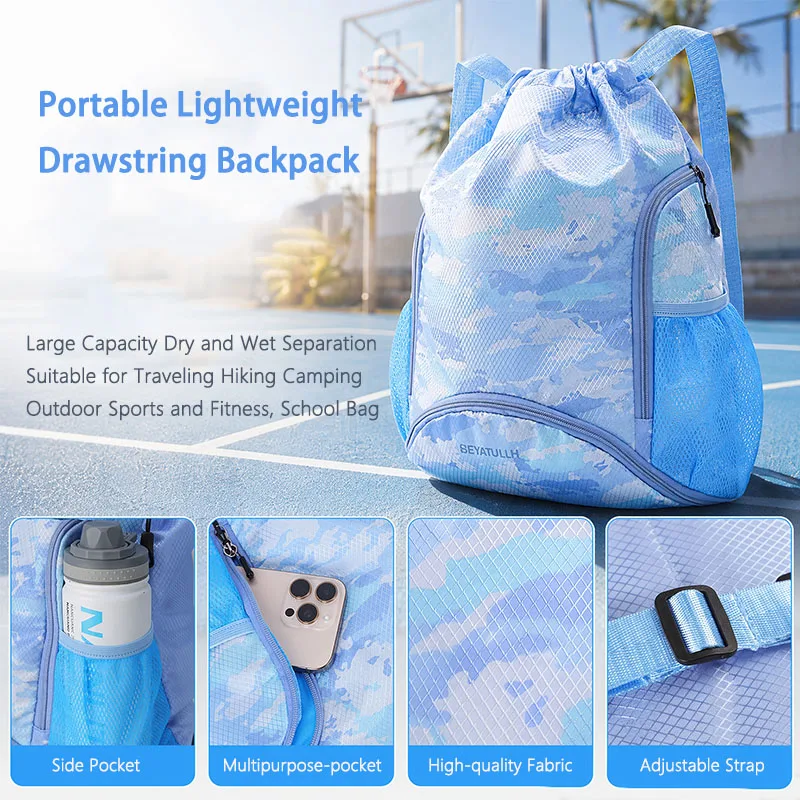 Waterproof Drawstring Bag Large Capacity Gym Outdoor Sports Backpack Women School Bag Travelling Swimming Fitness Hiking Bag
