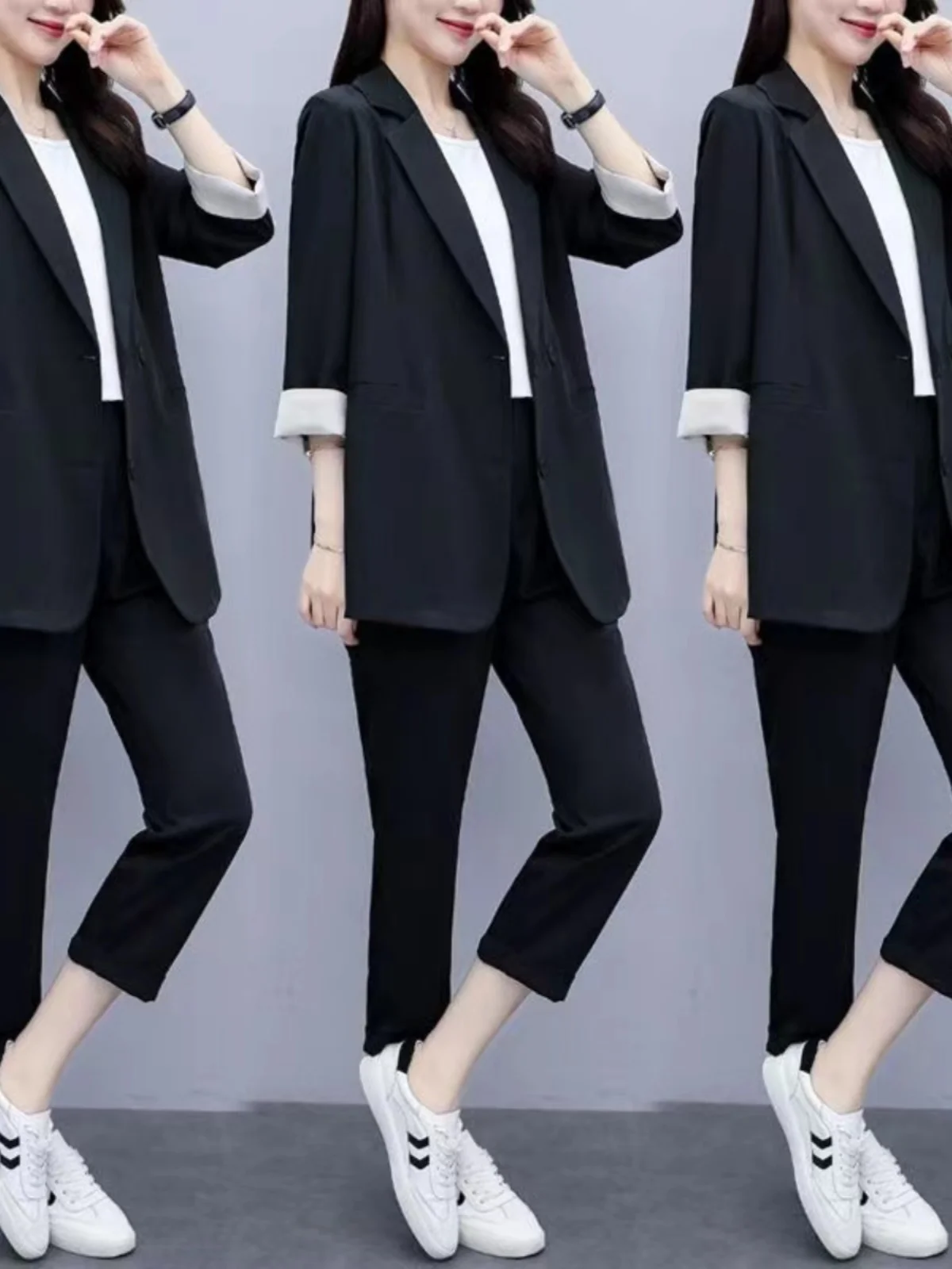 

Fashionable Casual Women's Three-Piece Suit Set Korean Style High Waist Nine-Piece Pants Long Sleeve West Coat Elegant Atmosp...