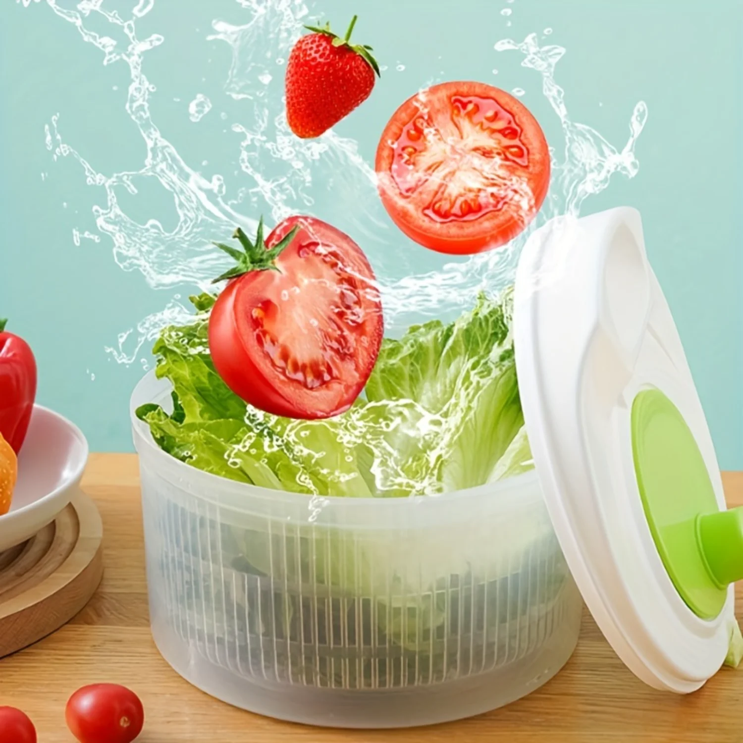 1pc, Salad Spinner With  Lid, Drain, And Colander, Quick And Easy Multi-Use Lettuce Spinner, Vegetable Dryer, Fruit Washer, Past