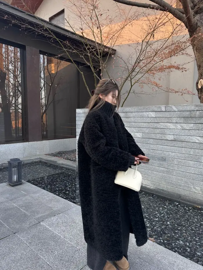 인조 모피 화이트 코트 여성용 파티 따뜻하고 우아한 퍼리 플로우 심플 내추럴 울 허리 조임 홀로우 큐트 플레어 여성 패션