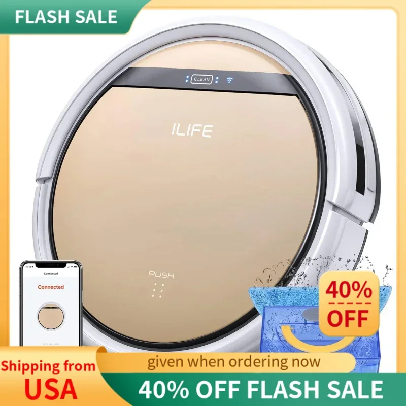 

ILIFE V5s Plus Robot Vacuum and Mop Combo with Wi-Fi/App/Alexa, Automatic Self-Charging Robotic Vacuum Cleaner, Slim and Quiet,