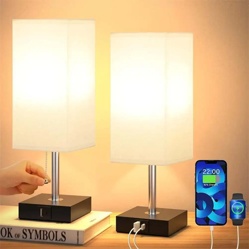 Modern Fabric Shade Desk Lamp Touch Dimmable Bedside Table Light USB Charging Minimalist Night Lamp For Bedroom Household