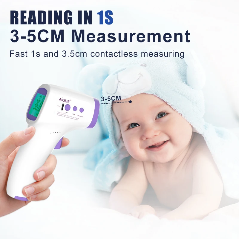 AiQUE Rechargeable Infrared Thermometer Forehead Digital Non-Contact medical Termometro Body Fever Baby/Adult Temperature