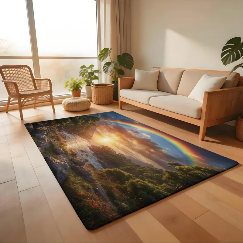 Bath Mat Door Mat Sponge for Bathroom Entryway Bedroom Home Rainbow Sunset Valley
