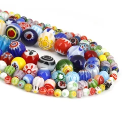 4/6/8/10mm round floral glass mixed color beads, round beads, loose beads, handmade DIY necklaces, bracelets, ear accessories