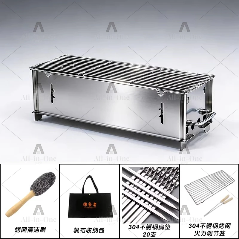 for 304 stainless steel card charcoal grill outdoor portable patio barbecue grill full set of barbecue stove for home use