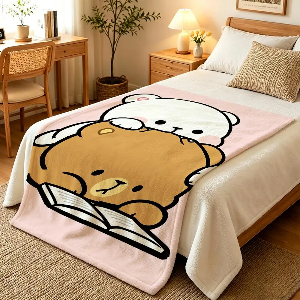 Character Milk and Mocha Bear Throw Blankets Soft Warm Flannel Blanket Bedding for Bed Living room Home Sofa