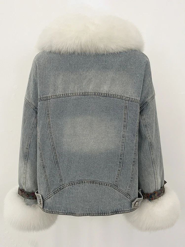 2025 nuovi vestiti autunno inverno femminile vera pelliccia di volpe piumino d'oca coperchio interno giacca di jeans donna spessa pelliccia calda piumino signora