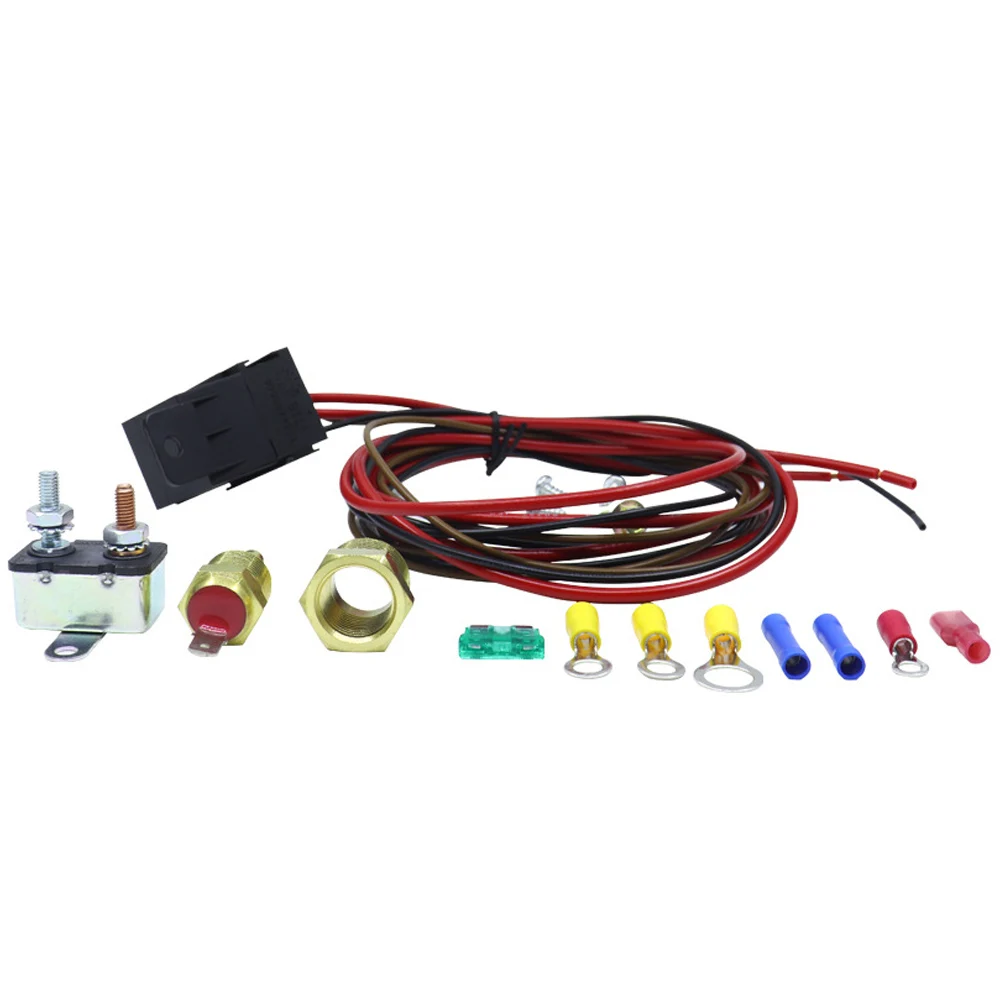 1 PC Electric Fan And Wiring Kit with Full Thermostat 50A Relay for Vehicle 185°F - Upgrade for Car Cooling System