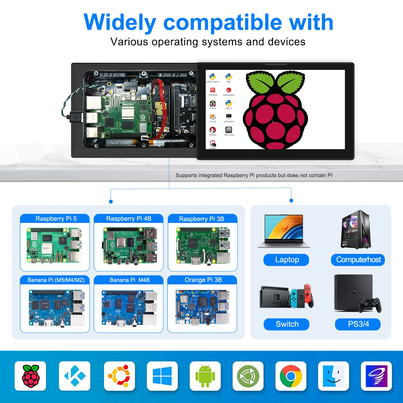 8-calowy monitor Raspberry Pi 5 4 Wyświetlacz LCD 1280x800 16:10 Ekran dotykowy HDMI USB dla DIY Pi 4 3 Wbudowane wentylatory Głośnik