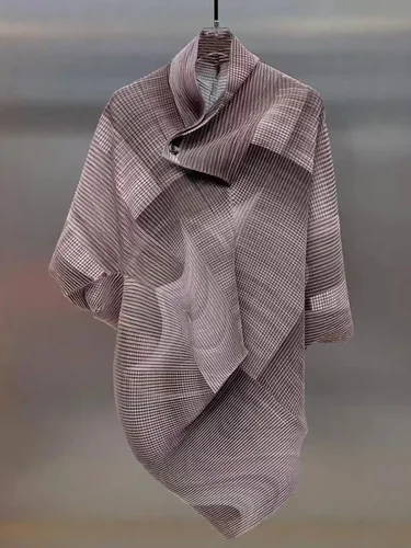 Imagen 2 del producto YUDX-Camiseta Irregular plisada con bloques de Color para mujer, camiseta holgada con solapa y manga de murciélago, estilo elegante a la moda, Tops femeninos 2025