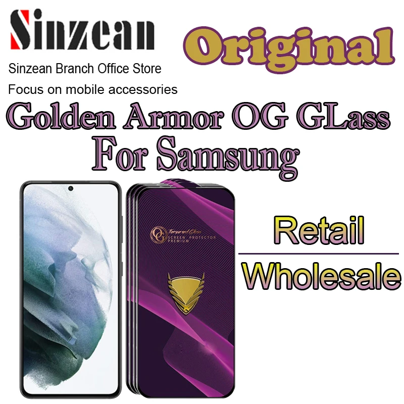 

50pcs For Samsung A54 A34 A24 A14 A53 A33 A23 A52 A42 A22 A12 A21S Golden Armor OG Glass Big Curved Full Glue Screen Protector