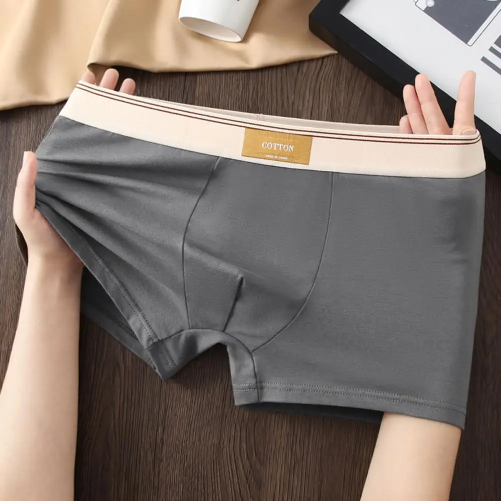 Men Boxer Underwear Mid-rise Wide Elastic Waistband Patchwork Color U-Convex Shorts Briefs Breathable Panties 남성 스퀘어 팬티