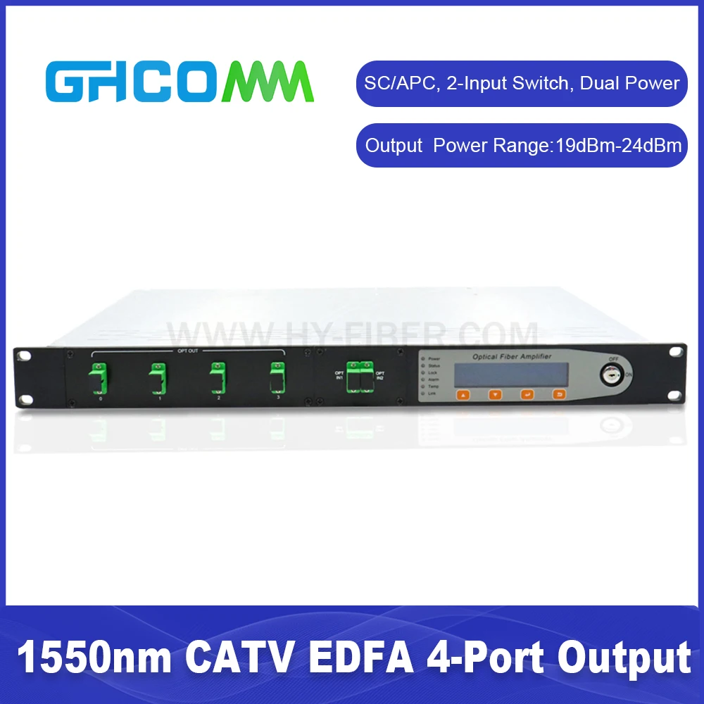 FTTX 1550nm CATV EDFA Optical Amplifier 4-Port  SC/APC, 2-Input Switch, Dual Power Supply