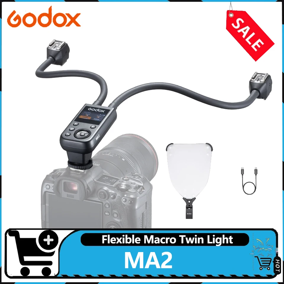 Godox MA2 Flexible Macro Twin Light 2800-6500K CRI 96 TLCI 97 Hot Shoe Flash Light A/B Dual-channel Control