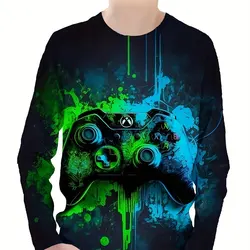 2024 Kids Clothes Boys Tshirt Long Sleeve Children Tops Gamepad Graphic Print Stylish Kids Summer Clothes Children's Clothing