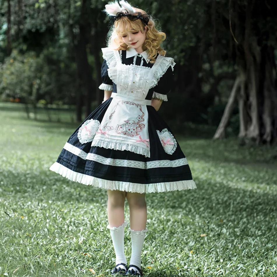 

Cute Alice Maid Lolita Dress Perfect For Tea Parties Events With Removable Apron Lace Trim Tiered Skirt Sweet Lolita Girl Dress