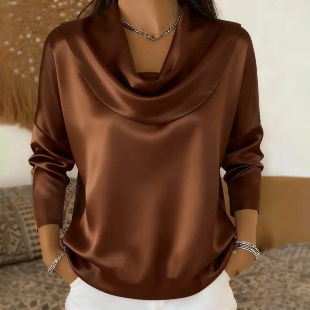 Satynowa koszula z kołnierzykiem typu swing, wiosenno-jesienna, codzienna, uniwersalna koszula z kołnierzykiem typu swing, z długim rękawem dla kobiet, wygodna koszula damska.