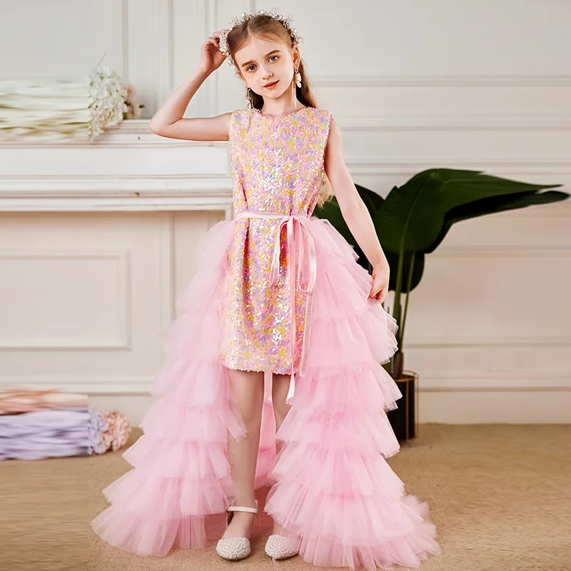 

3-16 Year Girl Princess Dress Sequin Lace Tulle Wedding Party Tutu Fluffy Gown For Children Kids Evening Formal Pageant Vestidos