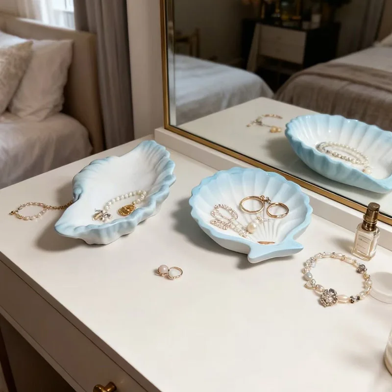 

European Style Home Decor With Sea Blue Gypsum Decoration Seashell And Starfish Plates Storage Ornaments