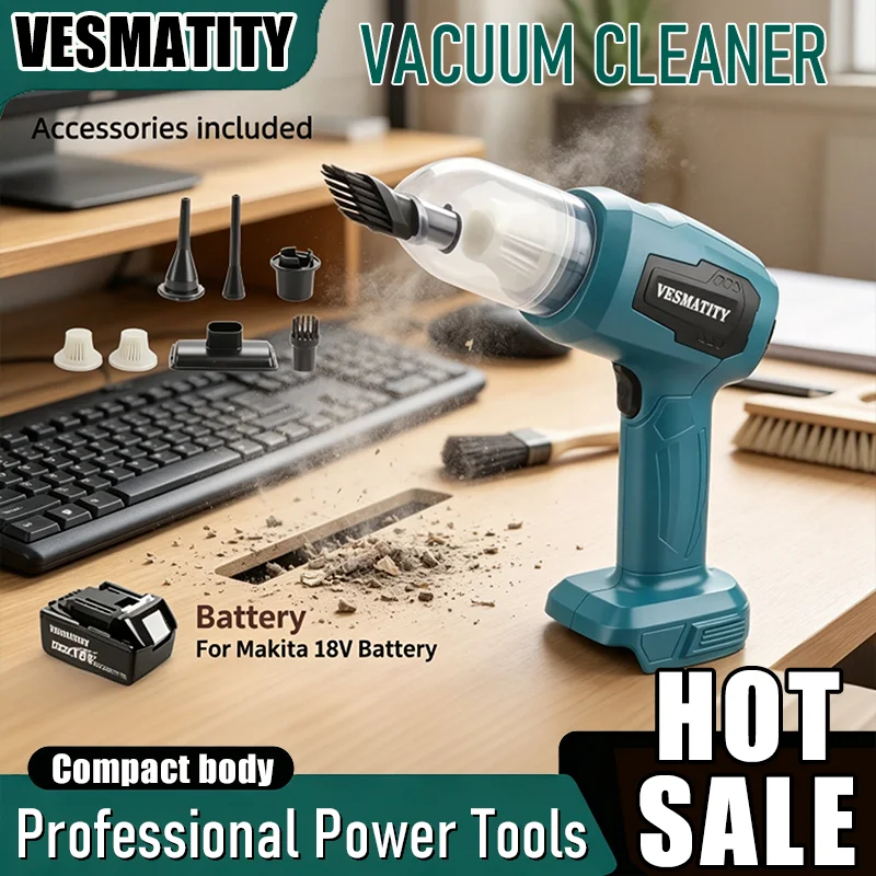 200W Cordless Vacuum 7 Nozzles 10000Pa Max 180ml Dust Collector Perfect for Car Workshop Cleaning for Makita Battery
