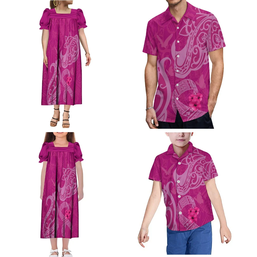 Summer Micronesia Island Family Gathering Sets Father And Son Shirts Mother And Daughter Mumu Dresses Party Outfits 2025