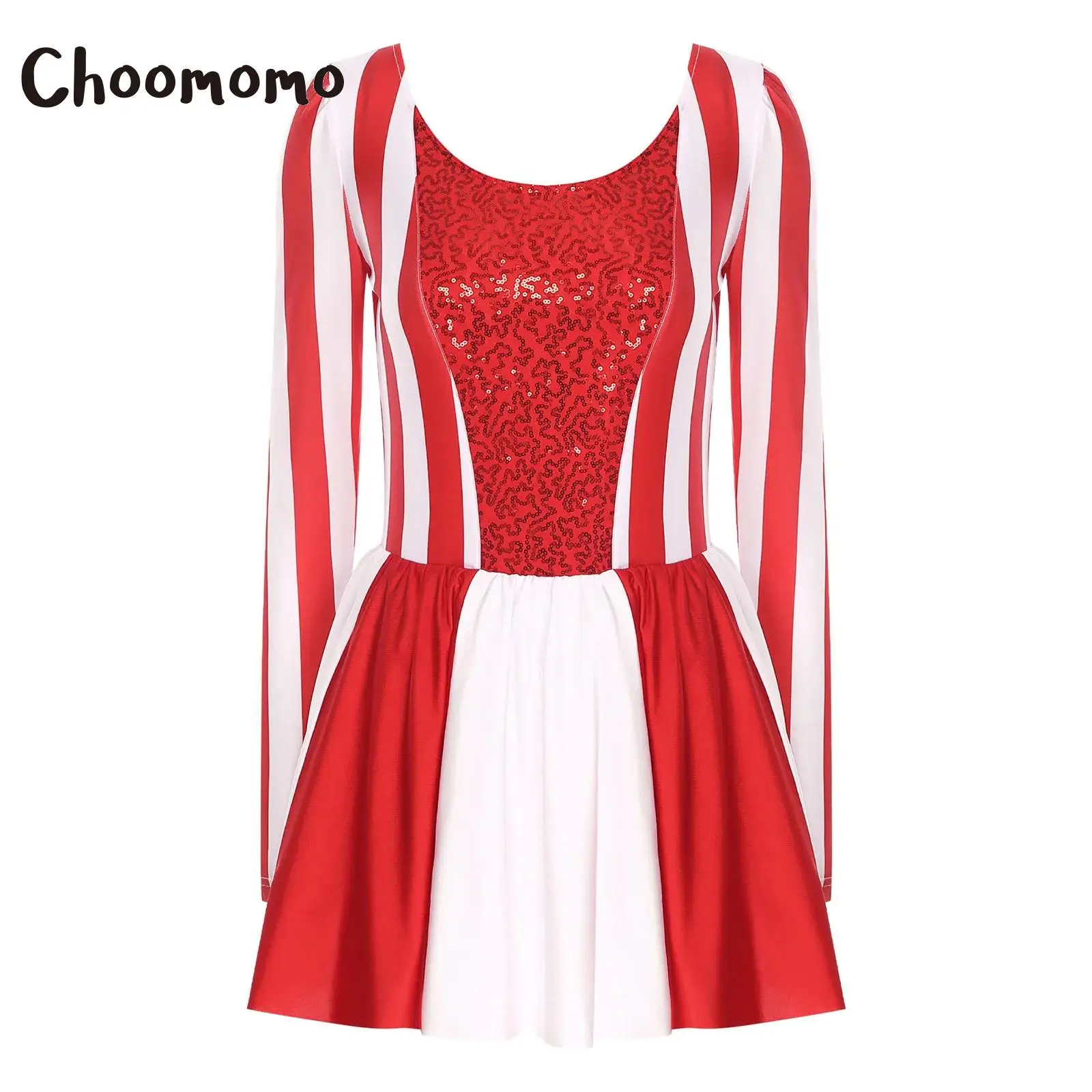 فستان نسائي قصب حلوى عيد الميلاد بأكمام طويلة مزين بالترتر فستان توتو مخطط لمهرجان العطلات وحفلات رأس السنة الجديدة #1