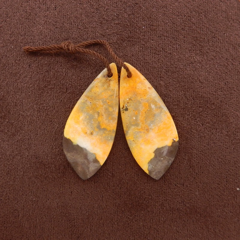 

Bumble Bee Stone Teardrop Pendant Pair, Marbled Yellow and Gray Gemstone, Jewelry Components, 2Pcs 34x14x4mm-5.5g