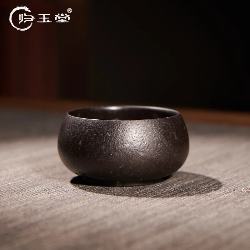 Natural moraine rock tea cup handmade raw stone carving chinoiserie tea cup kung fu master cup
