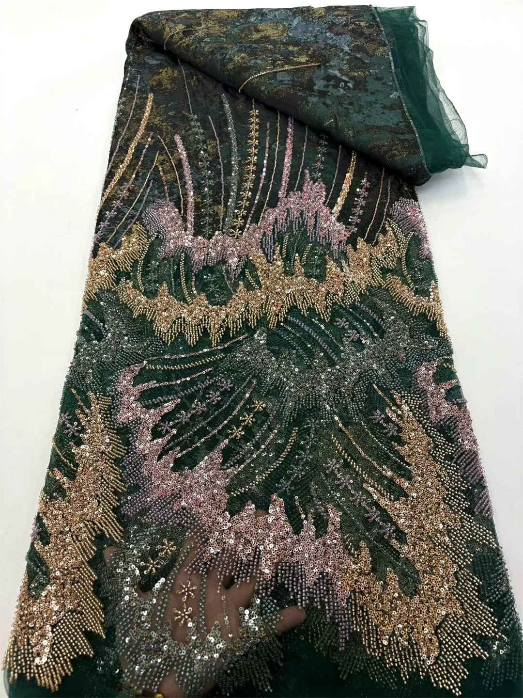 Tessuti di pizzo a rete francese ricamo paillettes tulle tessuto africano con perline per abiti da festa da donna cucito