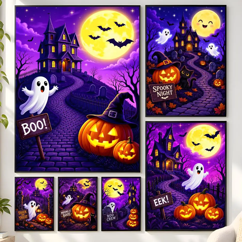 Halloween Moonlight Ghost Adventure Poster Matte Wall Peel And Stick Decor Bedroom Living Room Office Dorm Home